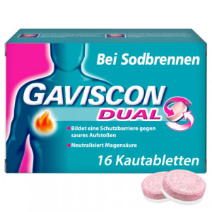 Produktbild von GAVISCON Dual 250mg/106,5mg/187,5mg Kautabletten